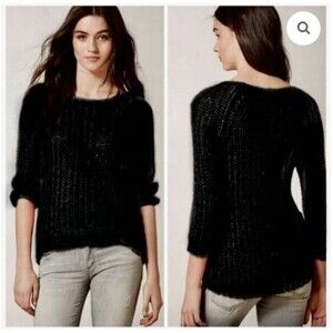 Knitted & Knotted Anthropologie Sunstitch Black  Crewneck Sequin Sweater Size S